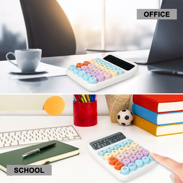 Alt view image 6 of 7 - Mechanical Switch Calculator with Big Buttons, Calculators Desktop | 12 Digits, Large LCD Display, Desk Calculator, Cute White Calculators for Teachers Students Basic Office (White)