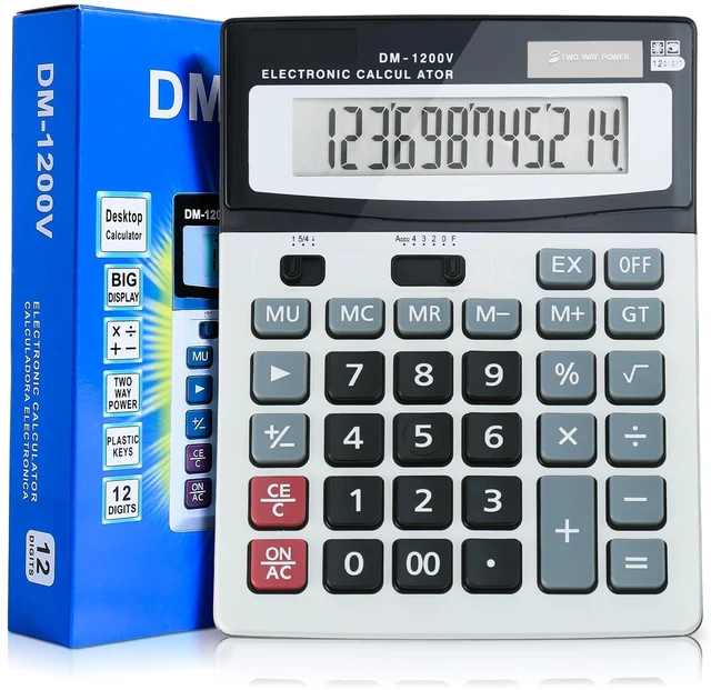 Main image of 12-Digit Desktop Calculator with Large Screen and Big Buttons, Solar/Battery Dual Power for Office, Home, School and Business Use