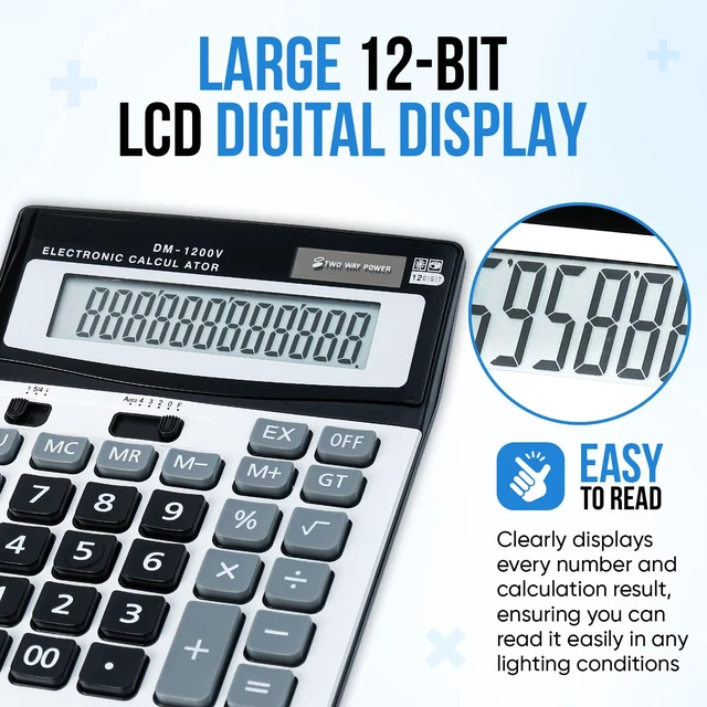Alt view image 3 of 7 - 12-Digit Desktop Calculator with Large Screen and Big Buttons, Solar/Battery Dual Power for Office, Home, School and Business Use