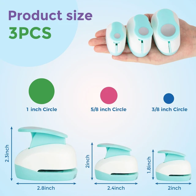 Alt view image 7 of 7 - 3PCS Circle Hole Punch Set, 1, 5/8, 3/8 Inch Paper Craft Cutters | Blue, Precision Lever Punches for 70g-120g Paper, for Scrapbooking, Card Making, Junk Journals, and DIY Photo Albums