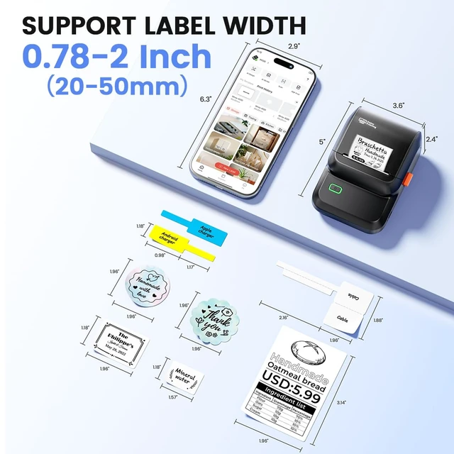 Alt view image 2 of 7 - Label Makers, Portable Bluetooth Thermal Label Printer, Glossy Black | App with 6K+ Templates, Wide Waterproof Stickers, 2 Inch Sticker Printer, Easy to Use for Business, Home, School, Office