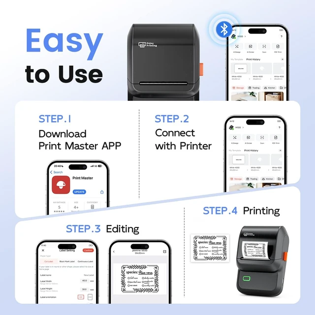 Alt view image 7 of 7 - Label Makers, Portable Bluetooth Thermal Label Printer, Glossy Black | App with 6K+ Templates, Wide Waterproof Stickers, 2 Inch Sticker Printer, Easy to Use for Business, Home, School, Office