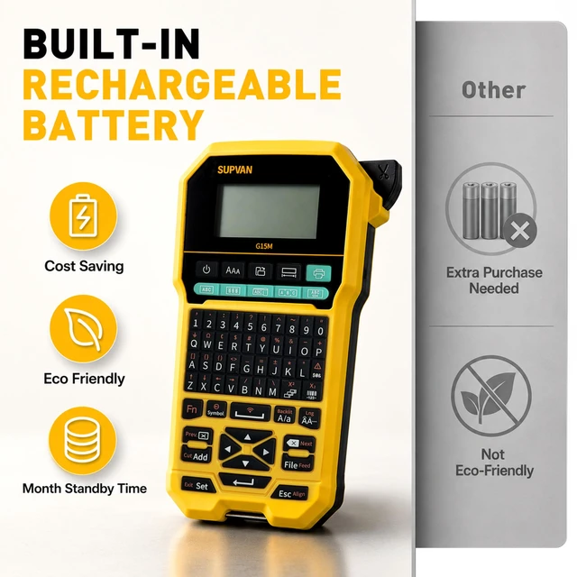 Alt view image 3 of 7 - G15M Keyboard & Bluetooth Label Maker Machine | Heat Shrink & Multi-Labels, Rechargeable, Minimal Margin, 3 Cable Keys, LCD Backlit,Thermal Transfer, Industrial & Office ID