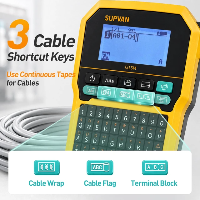 Alt view image 5 of 7 - G15M Keyboard & Bluetooth Label Maker Machine | Heat Shrink & Multi-Labels, Rechargeable, Minimal Margin, 3 Cable Keys, LCD Backlit,Thermal Transfer, Industrial & Office ID