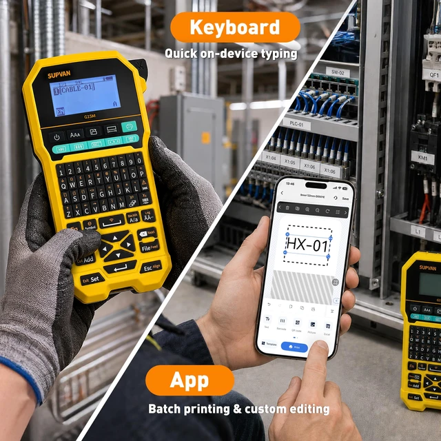 Alt view image 7 of 7 - G15M Keyboard & Bluetooth Label Maker Machine | Heat Shrink & Multi-Labels, Rechargeable, Minimal Margin, 3 Cable Keys, LCD Backlit,Thermal Transfer, Industrial & Office ID