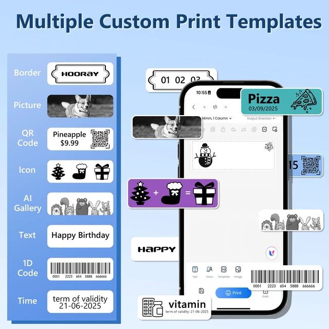 Alt view image 3 of 7 - L12 Label Maker Machine with 1 Tape, Bluetooth Label Printer, White | Creative App & Multiple Templates, Inkless Printing, Built-in Cutter, Ideal for Home/Kitchen/School/Office Organization
