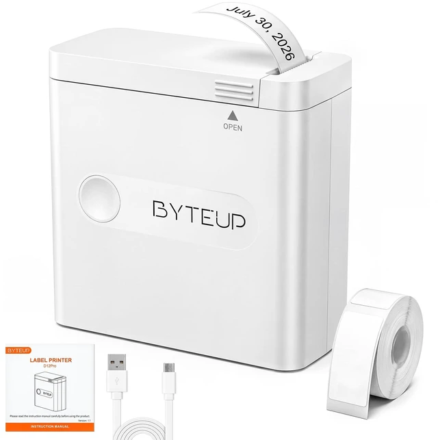 Main image of D12Pro Magnetic Label Maker Machine with Tape, Bluetooth Printer | Double-Press Date Stamp, Inkless Thermal, USB-C Rechargeable, 12-15mm Labels, for Fridge Pantry Freezer Meal Prep