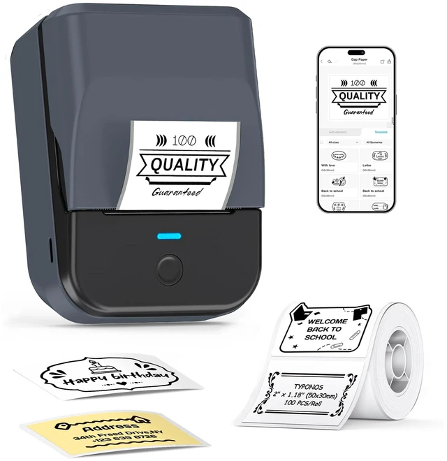 Main image of PM240 Label Maker Machine with Tape, Label Printer Blue | 2'' Bluetooth Thermal Sticker Label Maker Small Business, School Supplies, Classroom, Home Office with Multiple Templates