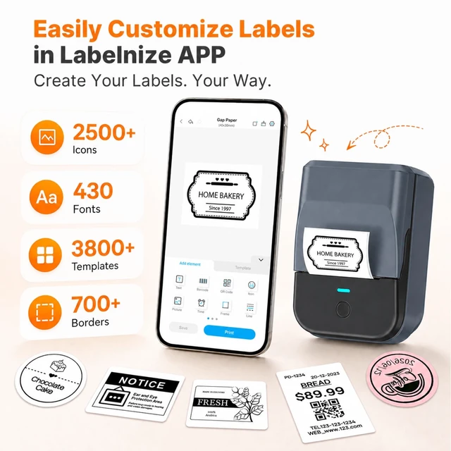 Alt view image 2 of 7 - PM240 Label Maker Machine with Tape, Label Printer Blue | 2'' Bluetooth Thermal Sticker Label Maker Small Business, School Supplies, Classroom, Home Office with Multiple Templates