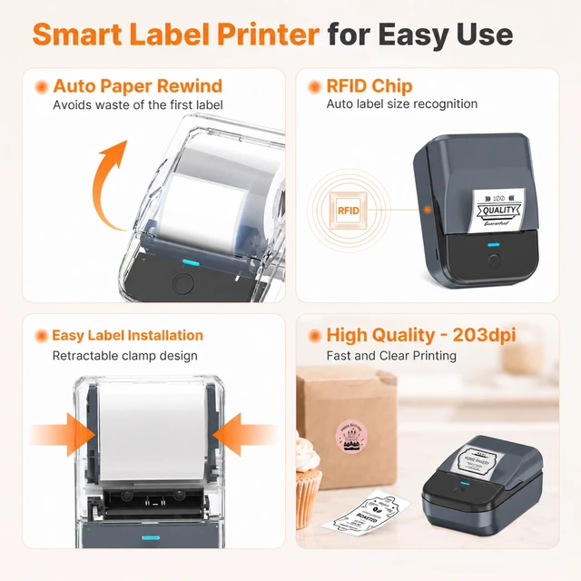 Alt view image 3 of 7 - PM240 Label Maker Machine with Tape, Label Printer Blue | 2'' Bluetooth Thermal Sticker Label Maker Small Business, School Supplies, Classroom, Home Office with Multiple Templates
