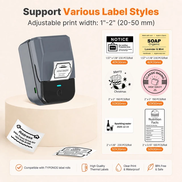 Alt view image 4 of 7 - PM240 Label Maker Machine with Tape, Label Printer Blue | 2'' Bluetooth Thermal Sticker Label Maker Small Business, School Supplies, Classroom, Home Office with Multiple Templates