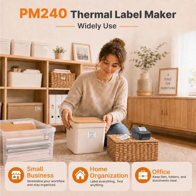 Alt view image 5 of 7 - PM240 Label Maker Machine with Tape, Label Printer Blue | 2'' Bluetooth Thermal Sticker Label Maker Small Business, School Supplies, Classroom, Home Office with Multiple Templates