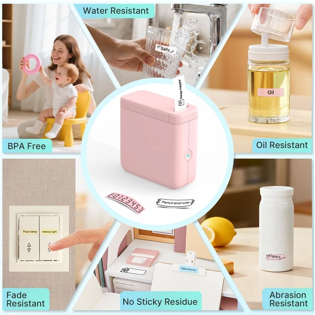 Alt view image 3 of 7 - Mini Label Maker Machine with 3 Tapes, P24 Label Makers, Pink | Bluetooth Thermal Label Printer with Multiple Templates, 203 DPI HD for Home, School and Office, Rechargeable and Lightweight
