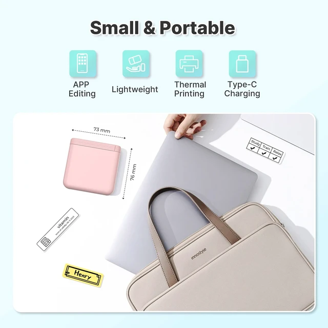 Alt view image 4 of 7 - Mini Label Maker Machine with 3 Tapes, P24 Label Makers, Pink | Bluetooth Thermal Label Printer with Multiple Templates, 203 DPI HD for Home, School and Office, Rechargeable and Lightweight