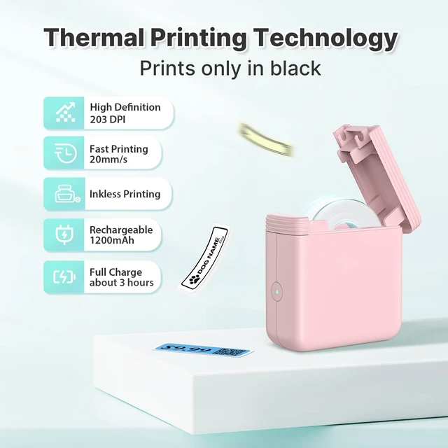 Alt view image 5 of 7 - Mini Label Maker Machine with 3 Tapes, P24 Label Makers, Pink | Bluetooth Thermal Label Printer with Multiple Templates, 203 DPI HD for Home, School and Office, Rechargeable and Lightweight