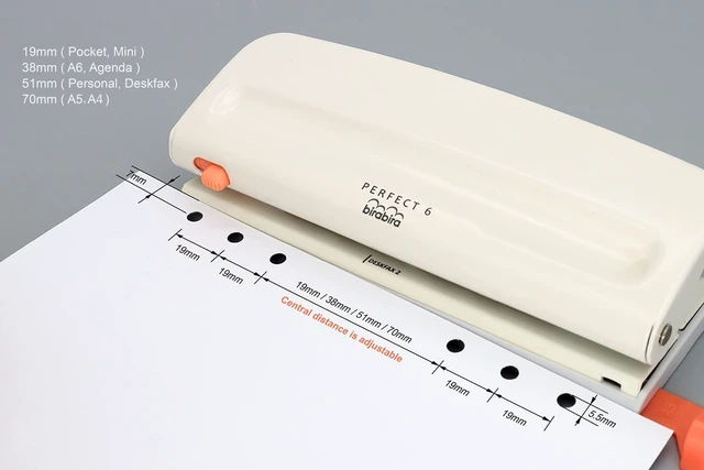 Alt view image 2 of 7 - 6 Hole Punch, 8 Sheet Capacity for Planners and 6 Ring Binders | Adjustable Mini Pocket A3 A4 A5 A6 Agenda Personal Deskfax, Off White