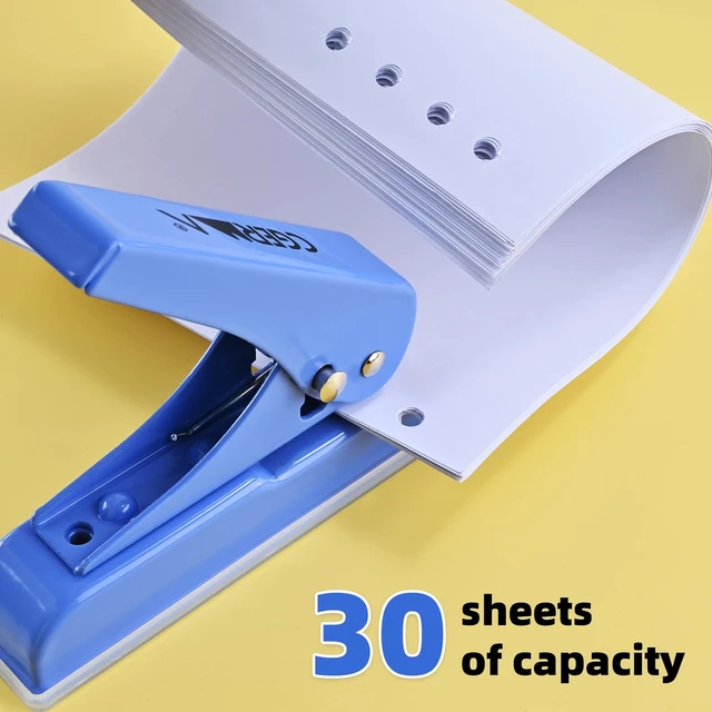 Alt view image 2 of 7 - Heavy Duty Single Hole Punch, 30 Sheet Capacity, 1/4", 60% Labor Savings | 1/4" Hole Punches, Portable Hand Held Paper Punch for Tags, Cards, Plastic & Cardboard ID Cards, Chipboard Art Projects, Blue