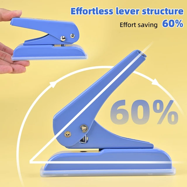 Alt view image 5 of 7 - Heavy Duty Single Hole Punch, 30 Sheet Capacity, 1/4", 60% Labor Savings | 1/4" Hole Punches, Portable Hand Held Paper Punch for Tags, Cards, Plastic & Cardboard ID Cards, Chipboard Art Projects, Blue