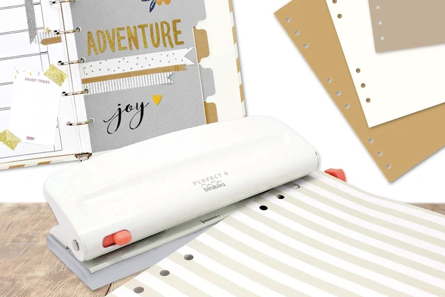Alt view image 4 of 7 - 6 Hole Punch, 8 Sheet Capacity for Planners and 6 Ring Binders | Adjustable Mini Pocket A3 A4 A5 A6 Agenda Personal Deskfax, Off White