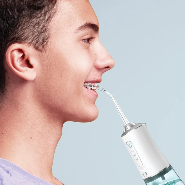 Alt view image 3 of 6 - Aqua Floss Plus Rechargeable Water Flosser, Cordless Oral Irrigator with 4 Replacement Tips, 3 Cleaning Modes, 280 mL Water Tank, Portable Dental Flosser for Teeth, Gums and Braces