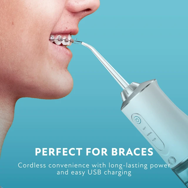 Alt view image 5 of 6 - Aqua Floss Plus Rechargeable Water Flosser, Cordless Oral Irrigator with 4 Replacement Tips, 3 Cleaning Modes, 280 mL Water Tank, Portable Dental Flosser for Teeth, Gums and Braces