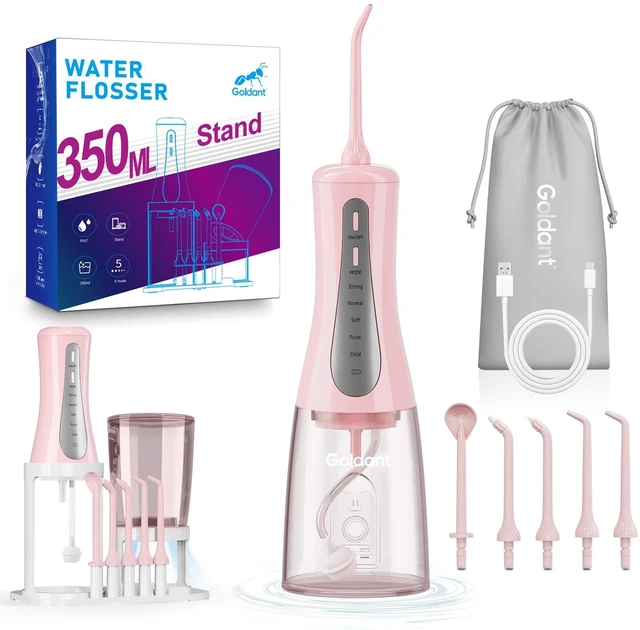 Main image of 2026 New 350ML Water Flosser with Drainage & Storage Stand, Keeps Dry & Clean, 5 Modes, 360°Nozzle, Cordless Rechargeable, IPX7 Waterproof, Portable for Home & Travel (Pink)