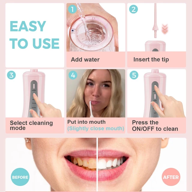 Alt view image 7 of 7 - 2026 New 350ML Water Flosser with Drainage & Storage Stand, Keeps Dry & Clean, 5 Modes, 360°Nozzle, Cordless Rechargeable, IPX7 Waterproof, Portable for Home & Travel (Pink)