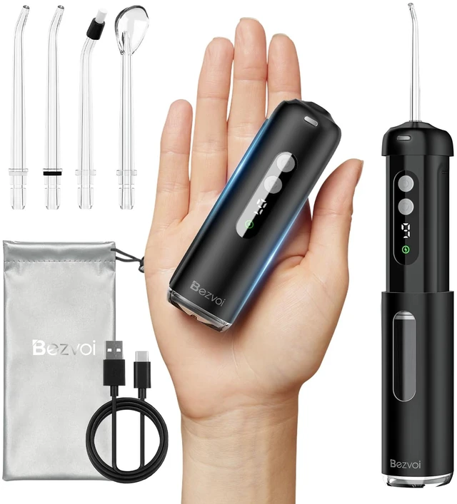 Main image of Mini Water Flosser for Travel, 9 Pressure Settings & 90-Days Battery | Telescopic Wide-Mouth Water Tank, IPX7 Waterproof Portable Water Dental Pick Cordless for Braces, Sensitive Teeth, Black