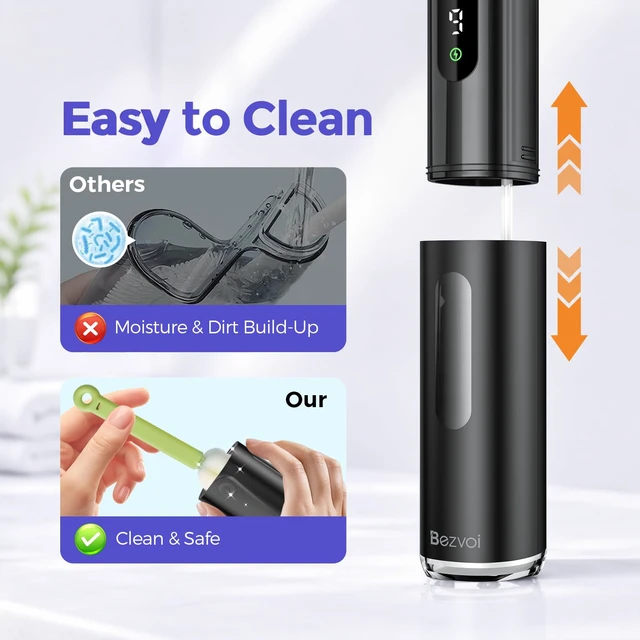 Alt view image 7 of 7 - Mini Water Flosser for Travel, 9 Pressure Settings & 90-Days Battery | Telescopic Wide-Mouth Water Tank, IPX7 Waterproof Portable Water Dental Pick Cordless for Braces, Sensitive Teeth, Black