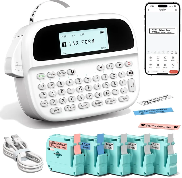 Main image of Label Maker Machine with Tapes, M950 Bluetooth Waterproof Labeler 5 Tapes | Backlit LCD Bluetooth Label Maker Waterproof Labels 12mm, Rechargeable Portable Labeler for Home Office School Kids Teachers