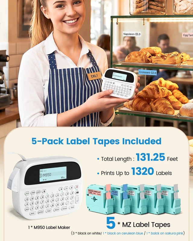 Alt view image 2 of 7 - Label Maker Machine with Tapes, M950 Bluetooth Waterproof Labeler 5 Tapes | Backlit LCD Bluetooth Label Maker Waterproof Labels 12mm, Rechargeable Portable Labeler for Home Office School Kids Teachers