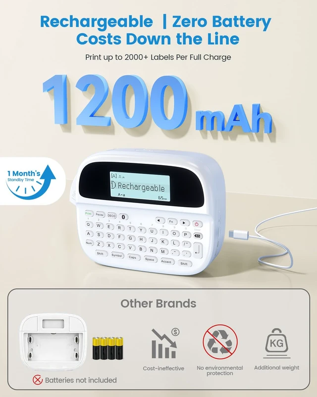 Alt view image 4 of 7 - Label Maker Machine with Tapes, M950 Bluetooth Waterproof Labeler 5 Tapes | Backlit LCD Bluetooth Label Maker Waterproof Labels 12mm, Rechargeable Portable Labeler for Home Office School Kids Teachers