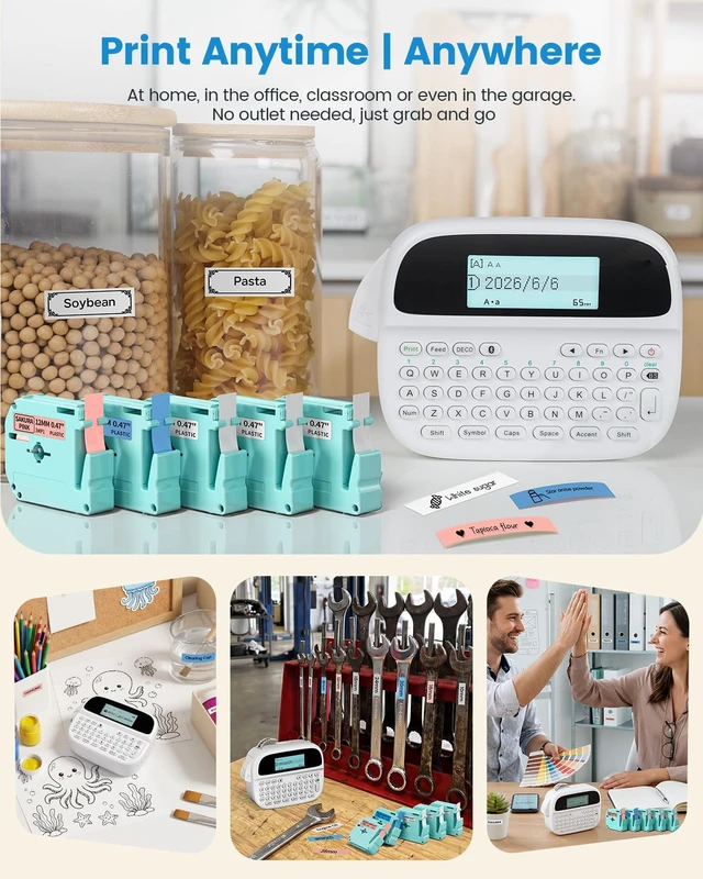 Alt view image 6 of 7 - Label Maker Machine with Tapes, M950 Bluetooth Waterproof Labeler 5 Tapes | Backlit LCD Bluetooth Label Maker Waterproof Labels 12mm, Rechargeable Portable Labeler for Home Office School Kids Teachers