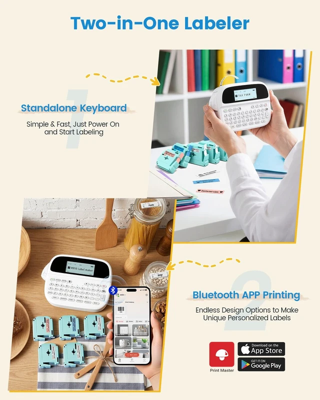 Alt view image 5 of 7 - Label Maker Machine with Tapes, M950 Bluetooth Waterproof Labeler 5 Tapes | Backlit LCD Bluetooth Label Maker Waterproof Labels 12mm, Rechargeable Portable Labeler for Home Office School Kids Teachers