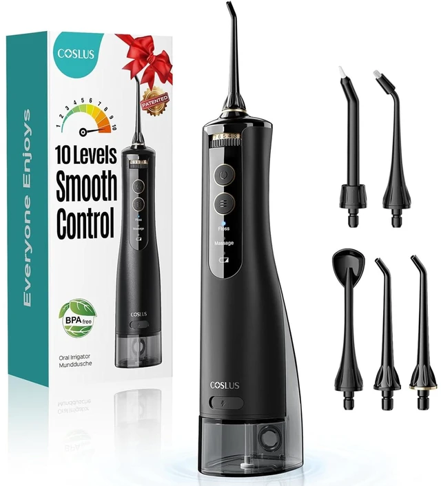 Main image of ADA Accepted E40 Water Dental Flosser, 10 Pressure Levels, Black Pro | Easy to Use, Professional Water Dental Pick, Safe for Orthodontic, Braces & Sensitive Teeth Gums, Cordless for Travel, Family