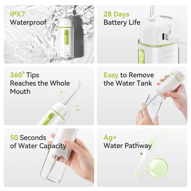Alt view image 5 of 7 - Flosser Go (PE) Portable Cordless Water Flosser (White) | IPX7 Waterproof, 360°Nozzles, 3 Mode,45-80 PSI,Portable Cordless Water Flosser for Adults, Braces & Sensitive Gums