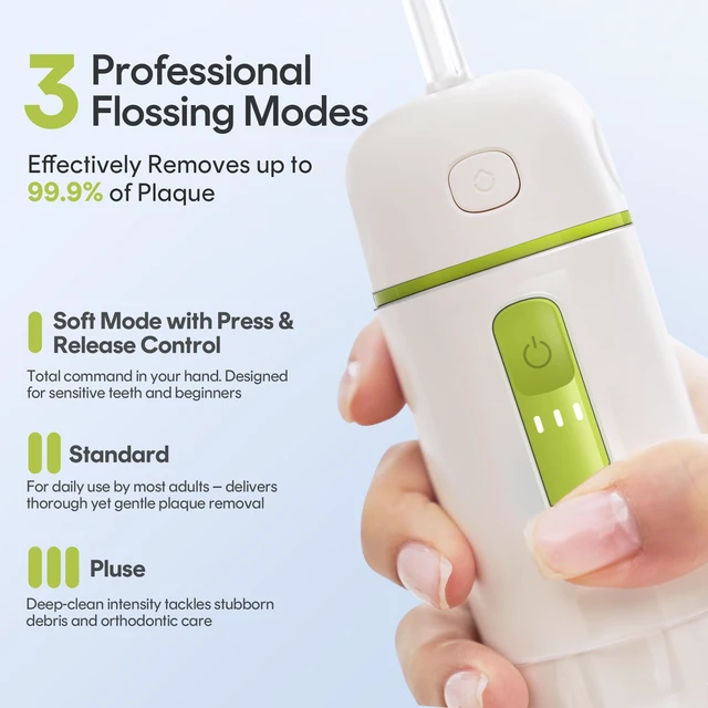 Alt view image 6 of 7 - Flosser Go (PE) Portable Cordless Water Flosser (White) | IPX7 Waterproof, 360°Nozzles, 3 Mode,45-80 PSI,Portable Cordless Water Flosser for Adults, Braces & Sensitive Gums