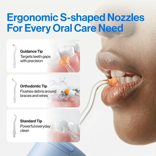 Alt view image 4 of 7 - C30 Cordless Water Flosser, 300ml Tank, 5 Modes, IPX7, Blue | S-Shaped Nozzle, USB-C Rechargeable Portable Oral Irrigator for Braces, Sensitive Gums, Teeth Cleaner, Home & Travel