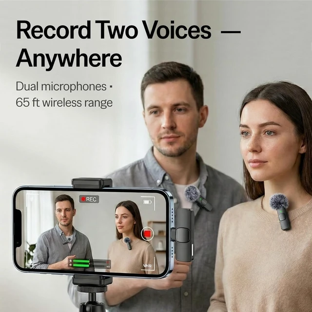 Alt view image 3 of 6 - (Latest Model #1 Microphone for iPhone & Android, Wireless Mini Microphone, Clear Voice, Noise Cancelling, Lavalier Mic for TikTok, YouTube & Interviews (with Charging Case)