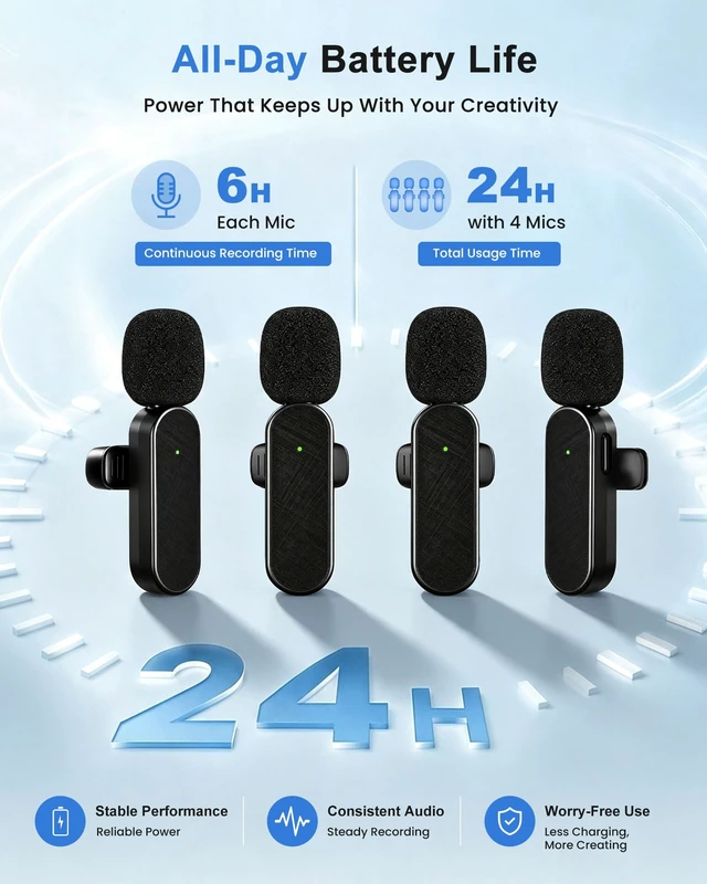 Alt view image 3 of 7 - 4 Packs Wireless Lavalier Mic for iPhone Android Camera | Professional Wireless Mini Microphone for 4-Person Video Recording, Podcasts, Vlogs, YouTube, TikTok and Computers