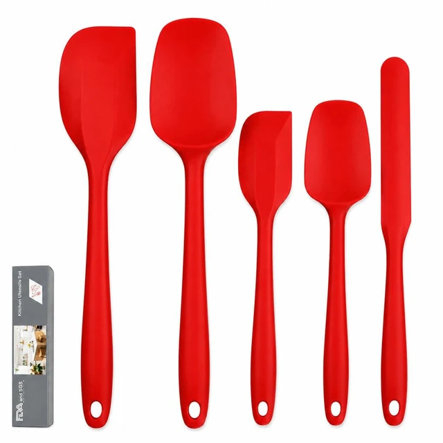 Main image of 5 Piece Silicone Spatula Set, Heat Resistant up to 446°F, BPA-Free One-Piece Kitchen Rubber Spatula Set for Cooking, Baking, Mixing & Scraping, Nonstick Cookware Safe, Dishwasher Safe, Red