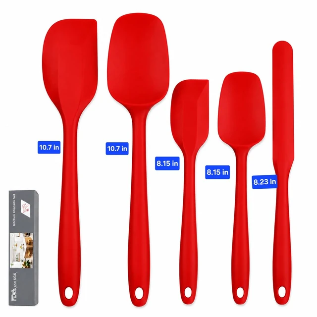 Alt view image 6 of 7 - 5 Piece Silicone Spatula Set, Heat Resistant up to 446°F, BPA-Free One-Piece Kitchen Rubber Spatula Set for Cooking, Baking, Mixing & Scraping, Nonstick Cookware Safe, Dishwasher Safe, Red