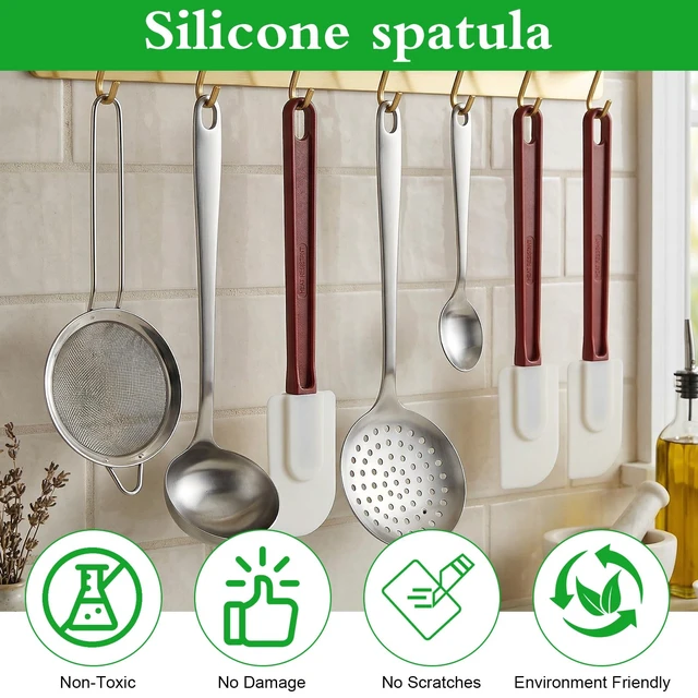 Alt view image 3 of 7 - 12 PCS 10 Inch Silicone Rubber Spatula Set Heat Resistant 500°F Non-Stick Scrapers for Baking Cooking Mixing, Dishwasher Safe, Red