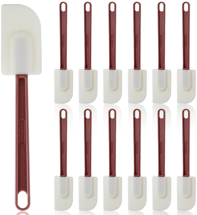 Main image of 12 PCS 10 Inch Silicone Rubber Spatula Set Heat Resistant 500°F Non-Stick Scrapers for Baking Cooking Mixing, Dishwasher Safe, Red