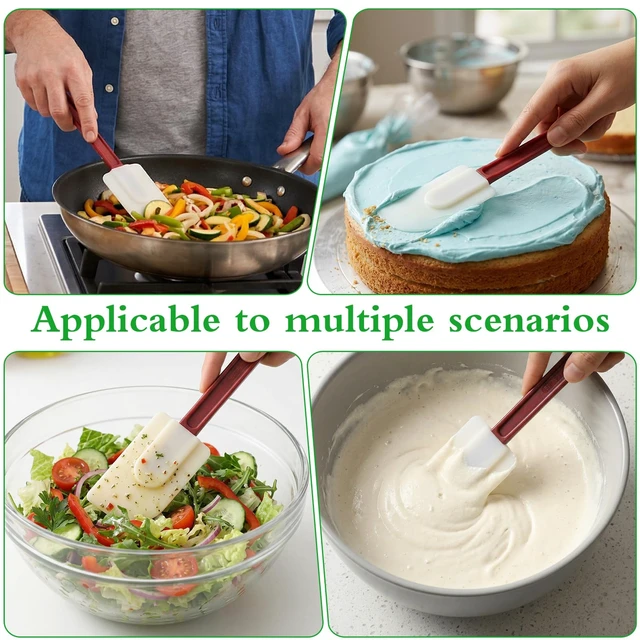 Alt view image 7 of 7 - 12 PCS 10 Inch Silicone Rubber Spatula Set Heat Resistant 500°F Non-Stick Scrapers for Baking Cooking Mixing, Dishwasher Safe, Red