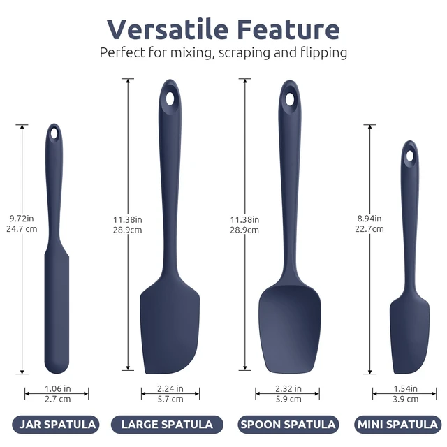 Alt view image 2 of 7 - Heat Resistant Silicone Spatula Set: 600ºF High Temp Seamless Food Grade Food Grade Flexible Rubber Silicon Kitchen Cooking Mixing Baking Scraper for Nonstick Cookware Set of 4 (Midnight Blue)