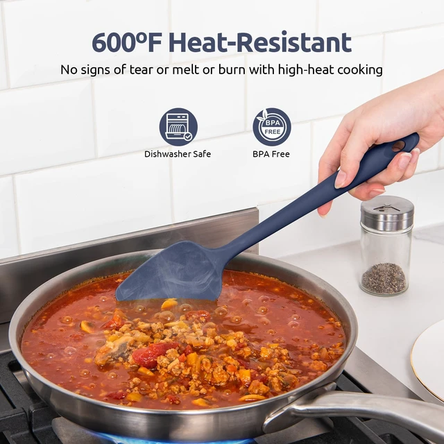 Alt view image 3 of 7 - Heat Resistant Silicone Spatula Set: 600ºF High Temp Seamless Food Grade Food Grade Flexible Rubber Silicon Kitchen Cooking Mixing Baking Scraper for Nonstick Cookware Set of 4 (Midnight Blue)