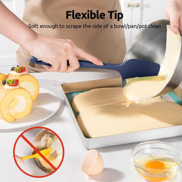 Alt view image 4 of 7 - Heat Resistant Silicone Spatula Set: 600ºF High Temp Seamless Food Grade Food Grade Flexible Rubber Silicon Kitchen Cooking Mixing Baking Scraper for Nonstick Cookware Set of 4 (Midnight Blue)