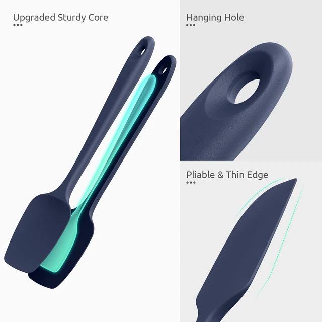 Alt view image 6 of 7 - Heat Resistant Silicone Spatula Set: 600ºF High Temp Seamless Food Grade Food Grade Flexible Rubber Silicon Kitchen Cooking Mixing Baking Scraper for Nonstick Cookware Set of 4 (Midnight Blue)