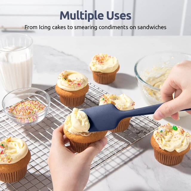 Alt view image 7 of 7 - Heat Resistant Silicone Spatula Set: 600ºF High Temp Seamless Food Grade Food Grade Flexible Rubber Silicon Kitchen Cooking Mixing Baking Scraper for Nonstick Cookware Set of 4 (Midnight Blue)